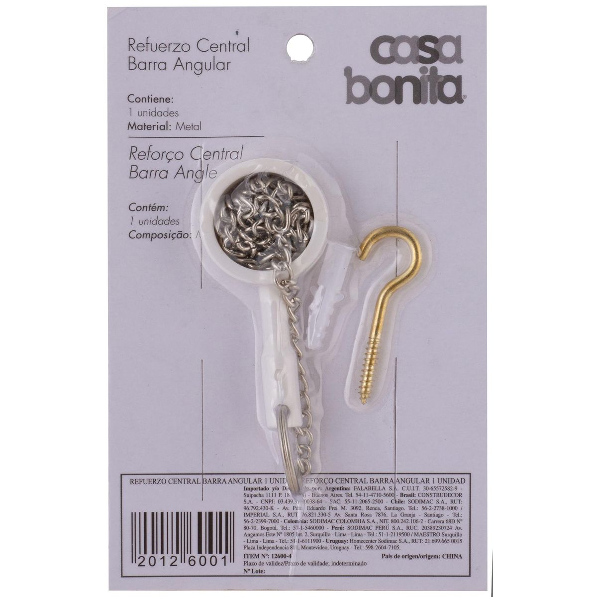 CASA BONITA - Refuerzo central para barra angular plástico