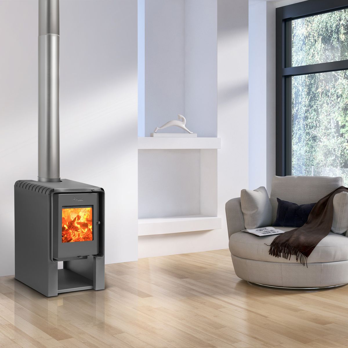 AMESTI - Estufa Leña Scantek 360 Gris Charcoal