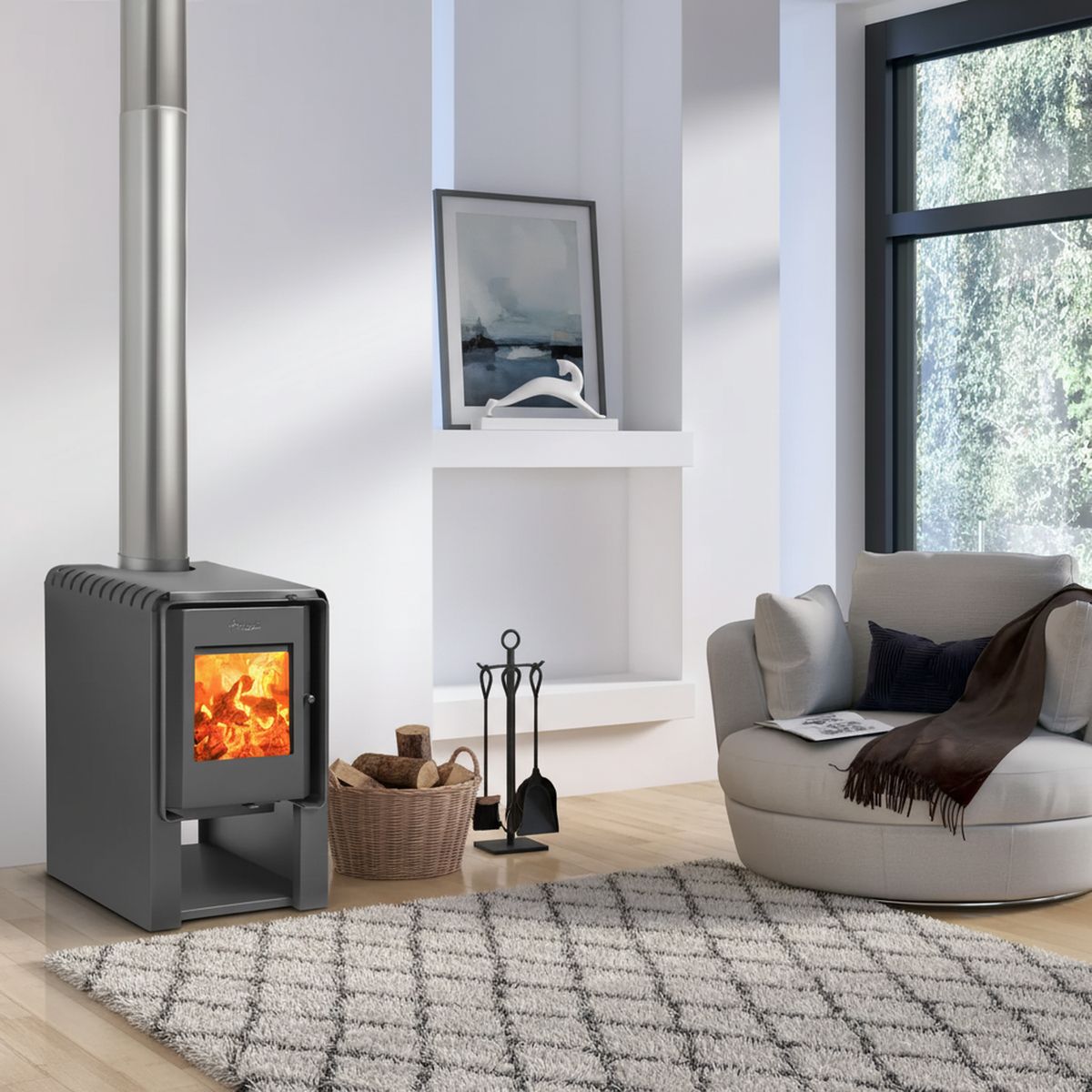 AMESTI - Estufa Leña Scantek 360 Gris Charcoal