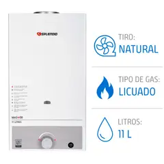 SPLENDID - Calefont Gas Licuado 11 Litros Tiro Natural Ionizado
