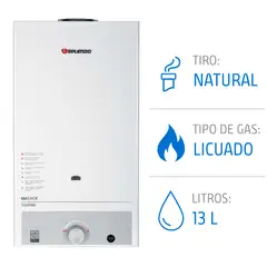 SPLENDID - Calefont Gas Licuado 13 Litros Tiro Natural Ionizado