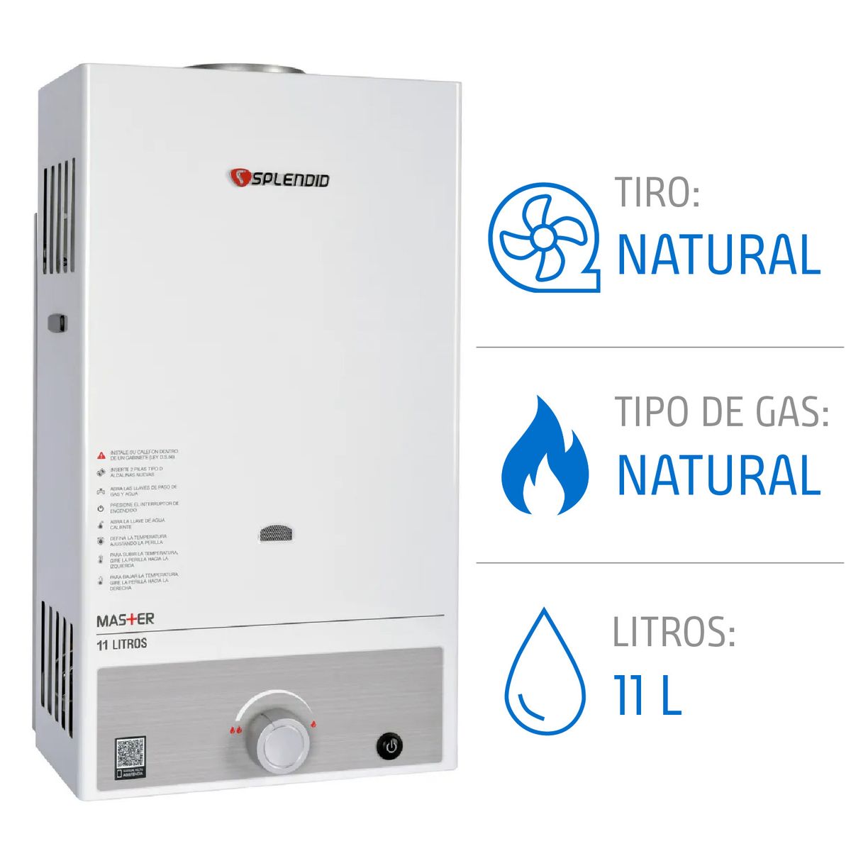 SPLENDID - Calefont Gas Natural 11 Litros Tiro Natural Ionizado