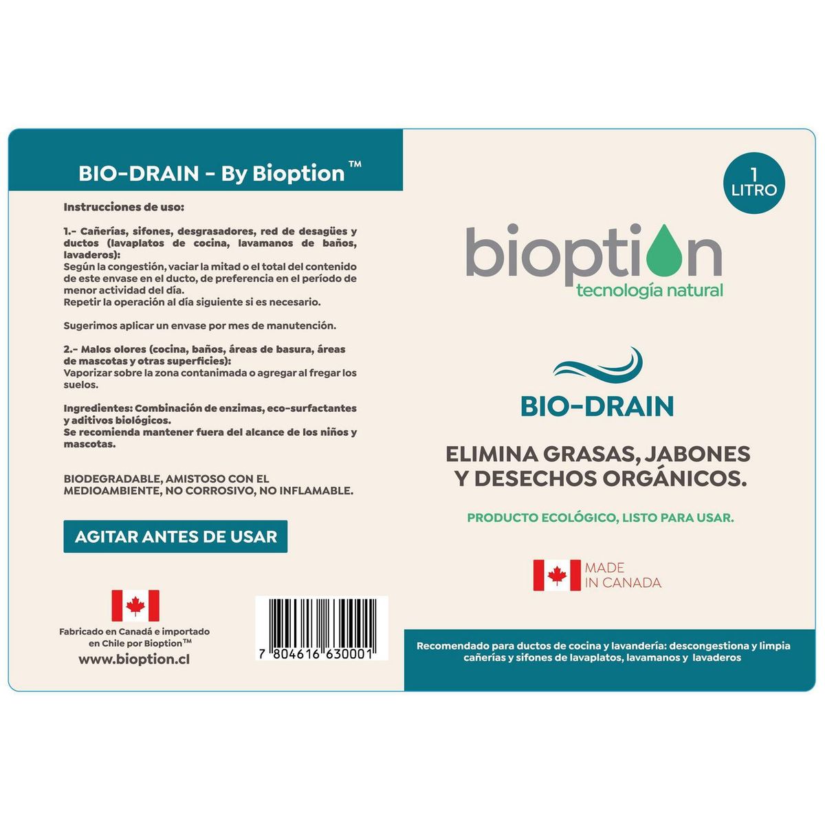 BIOPTION - Limpiador de drenajes botella 1 l