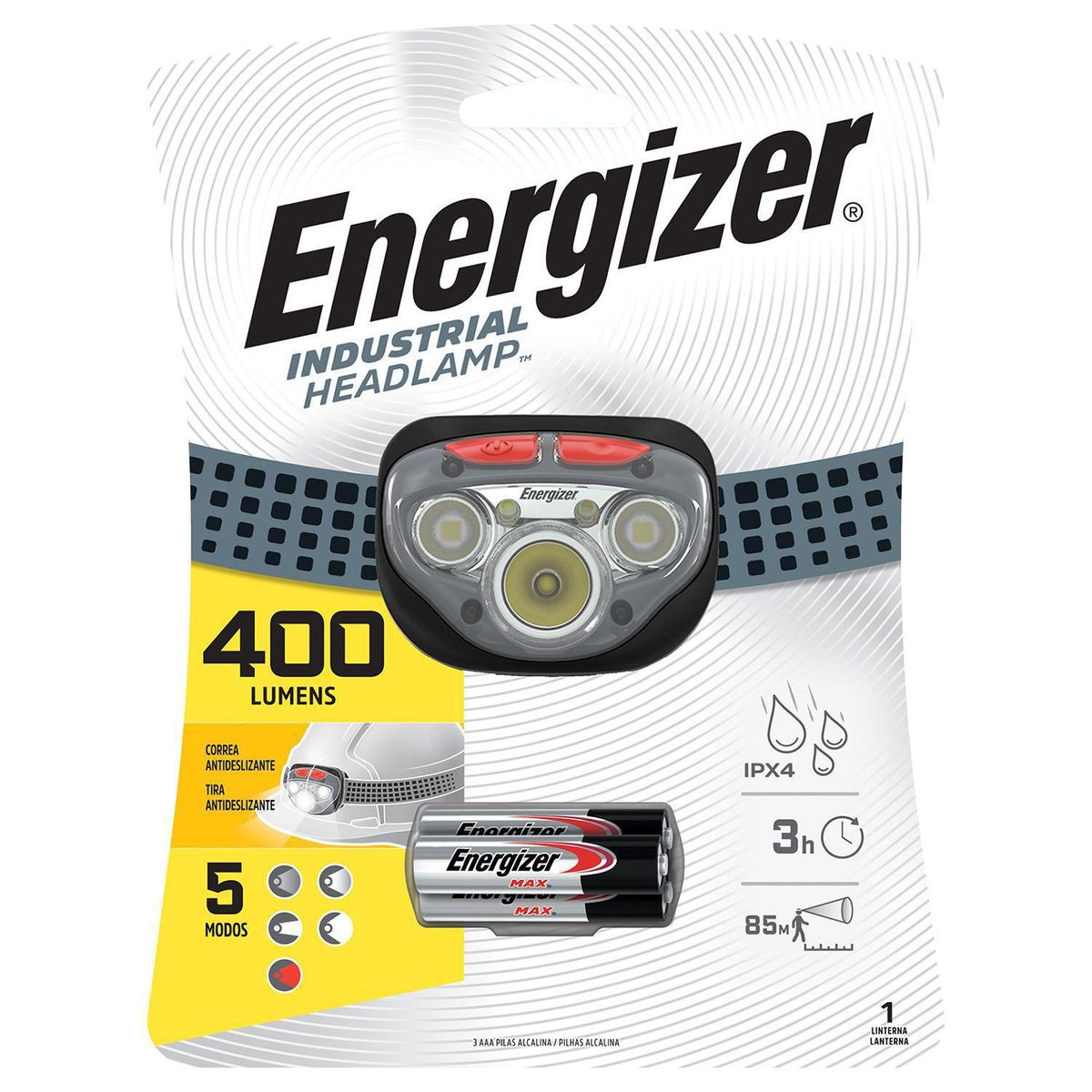 ENERGIZER - Linterna Manos Libres Industrial 400 Lúmenes (incluidas 3 pilas AAA)