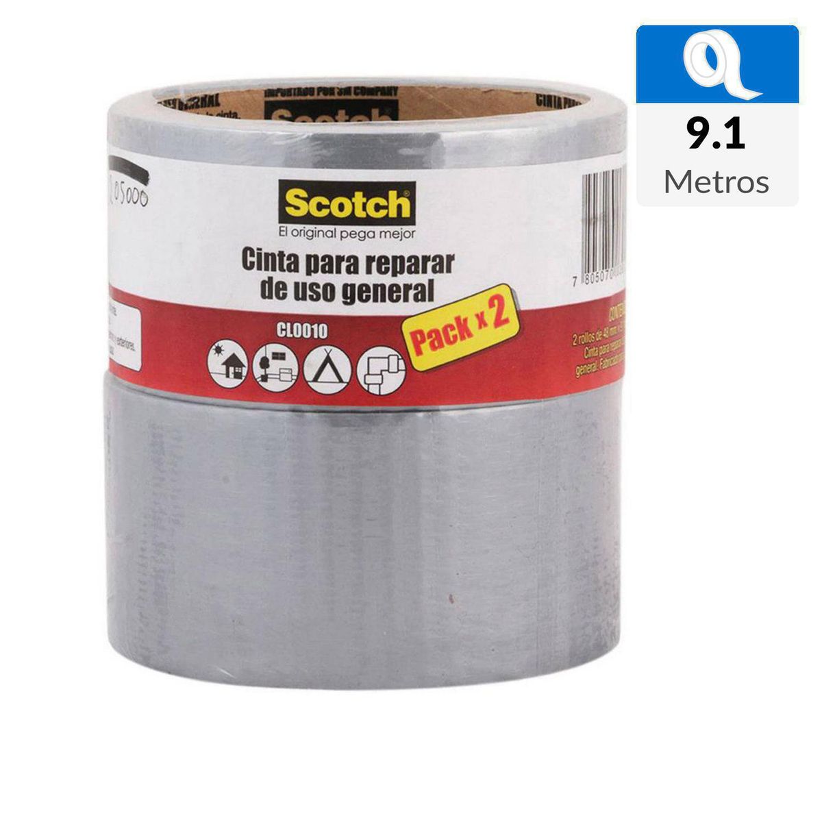 3M - Pack 2 Cintas de Tela Duct Tape de Reparación Gris 48mm x 9.14 mts