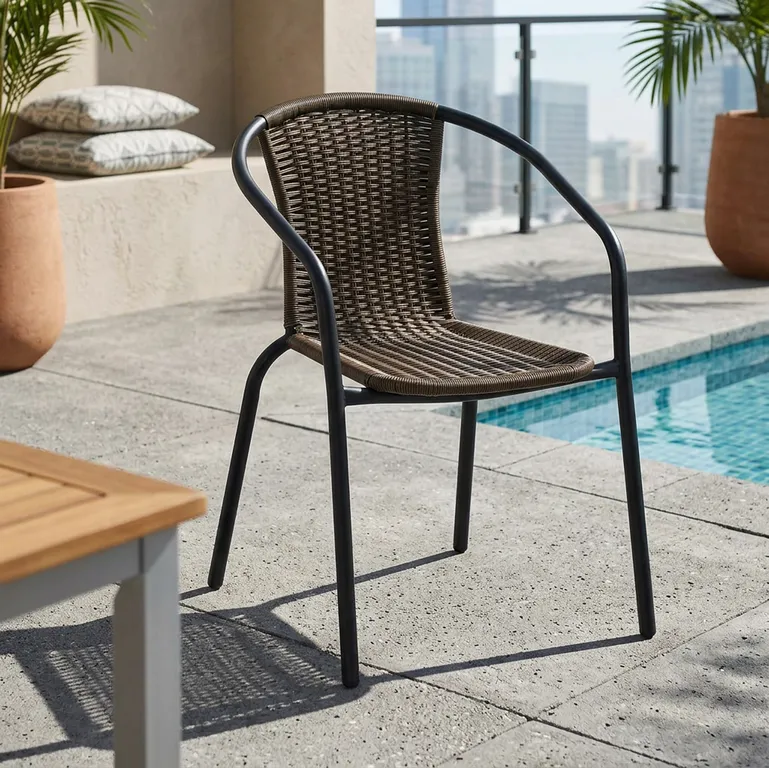 Silla de Terraza Metal y Ratán Negro
