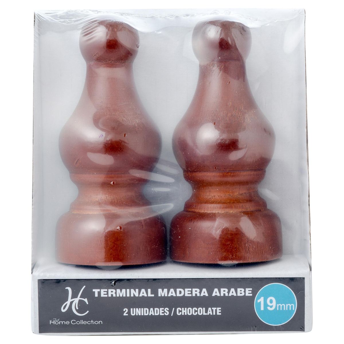 JUST HOME COLLECTION - Set de terminales para barra de cortina 19 mm 2 unidades chocolate