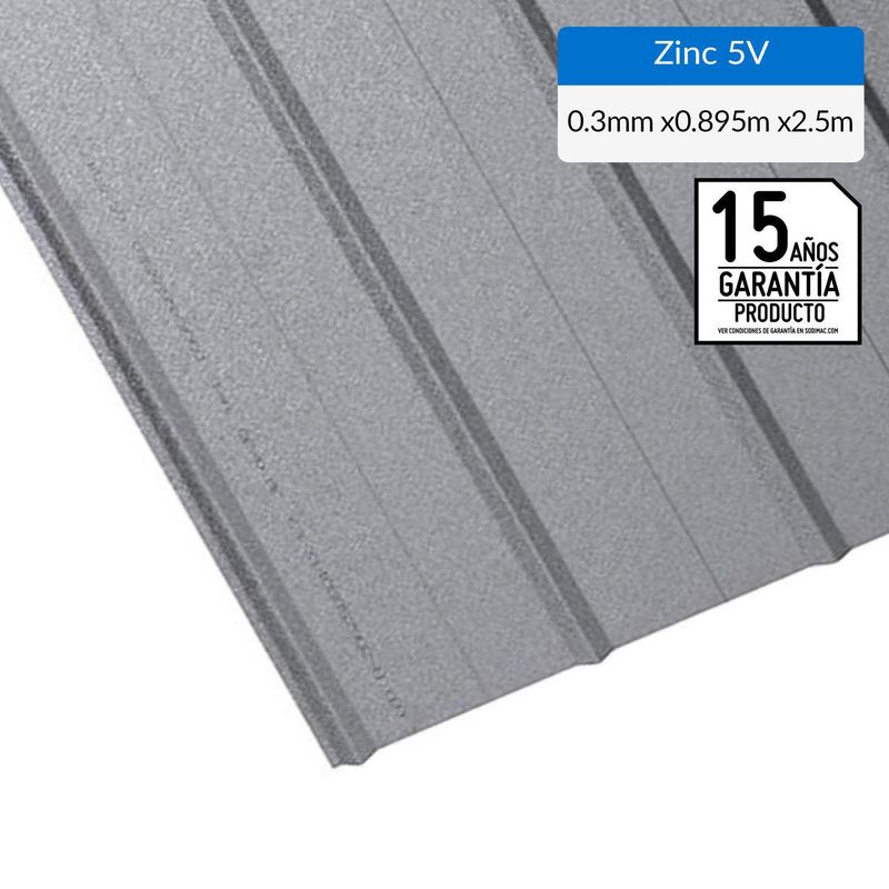 BOLKOW - Plancha Recubrimiento AZM150 Zinc 5V 0.3 mm 89.5x250 cm Gris