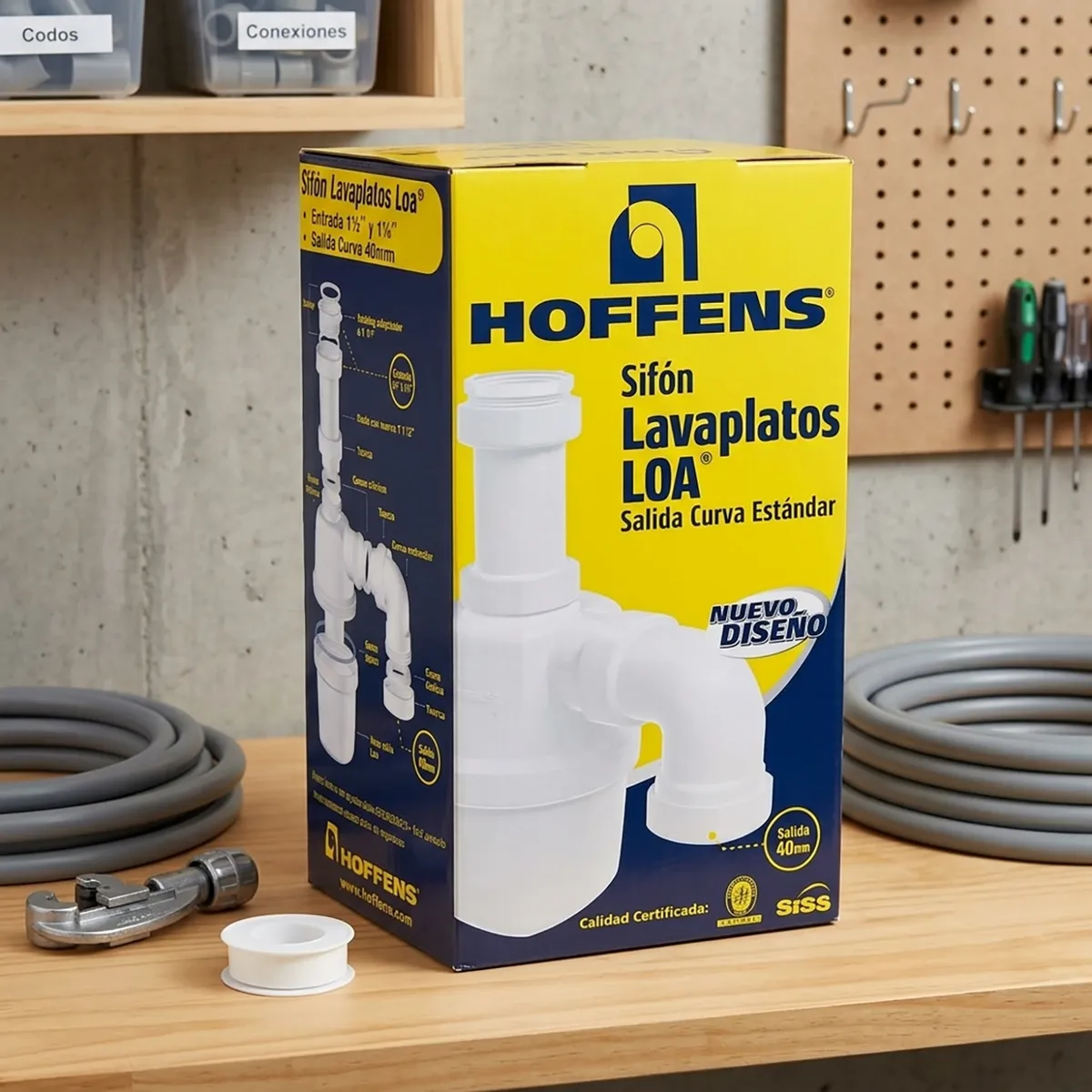 Sifón plástico 1 1/4"x1 1/2", marca HOFFENS - Foto 2