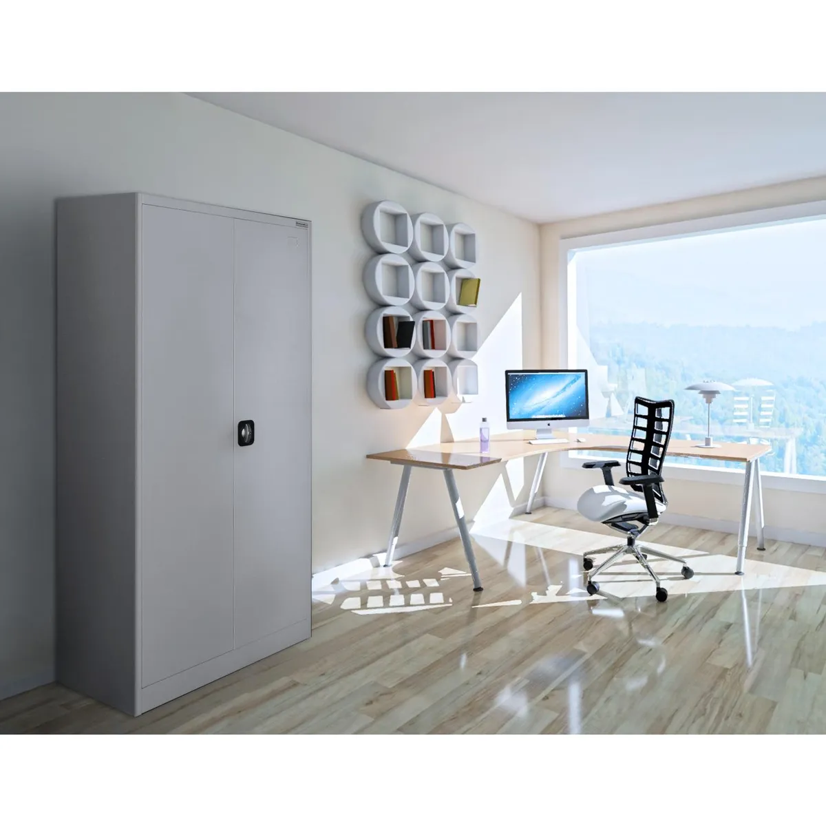 MOVILOCKERS - Armario Acero Cerradura Españoleta 2 Puerta(s) 4 Repisa(s) 90xx40 cm Gris