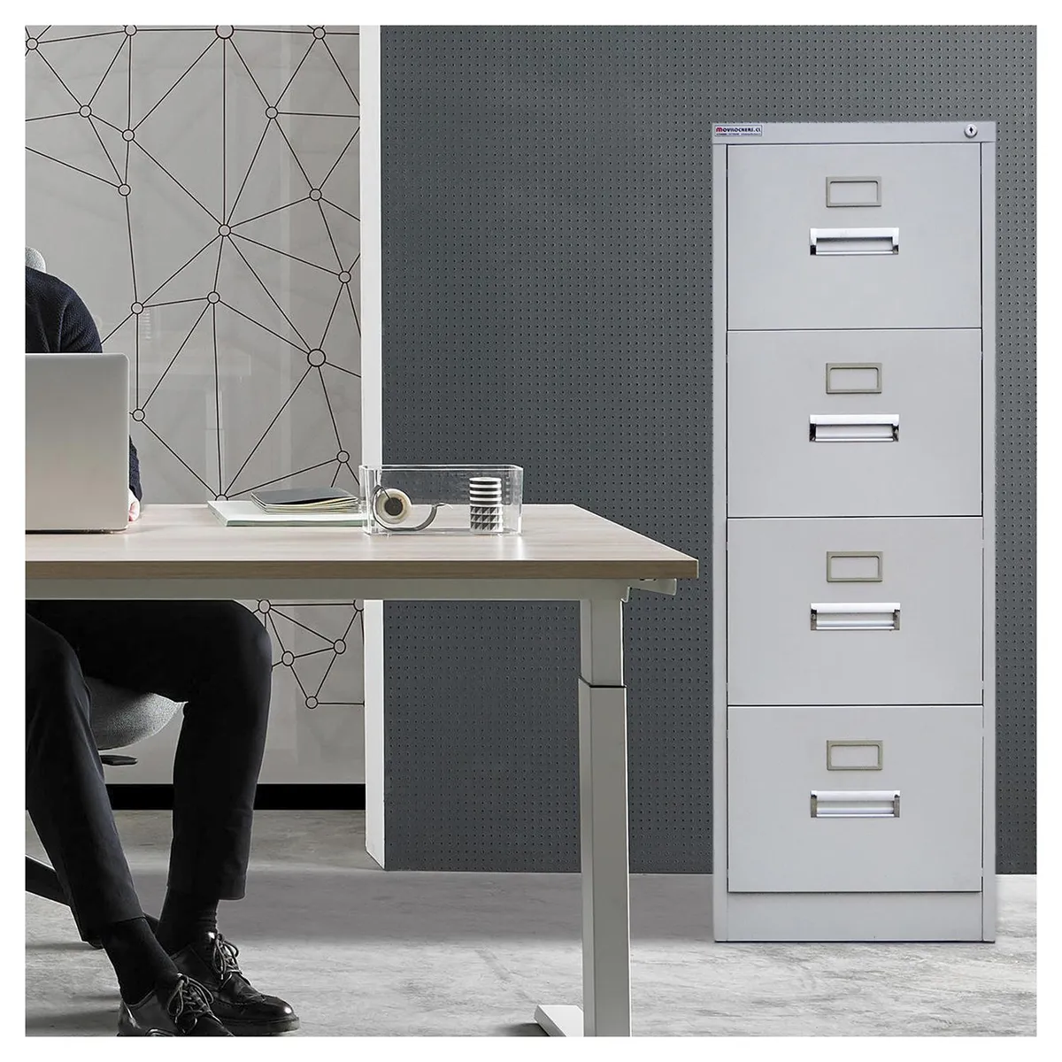 MOVILOCKERS - Mueble Archivador 4 Cajones Gris 136x46x60 cm