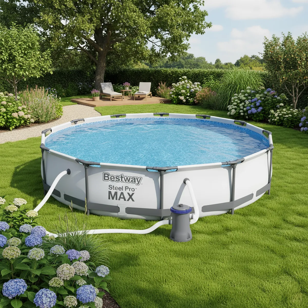 BESTWAY - Piscina Estructural 366x366x76 cm 6.473 l + Bomba + Filtro