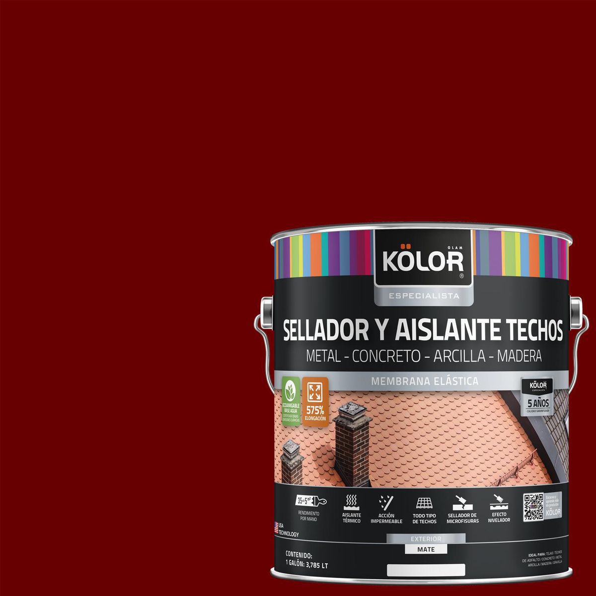 KOLOR - Sellador para Techo Lata 1 galón(es) Satinado Rojo
