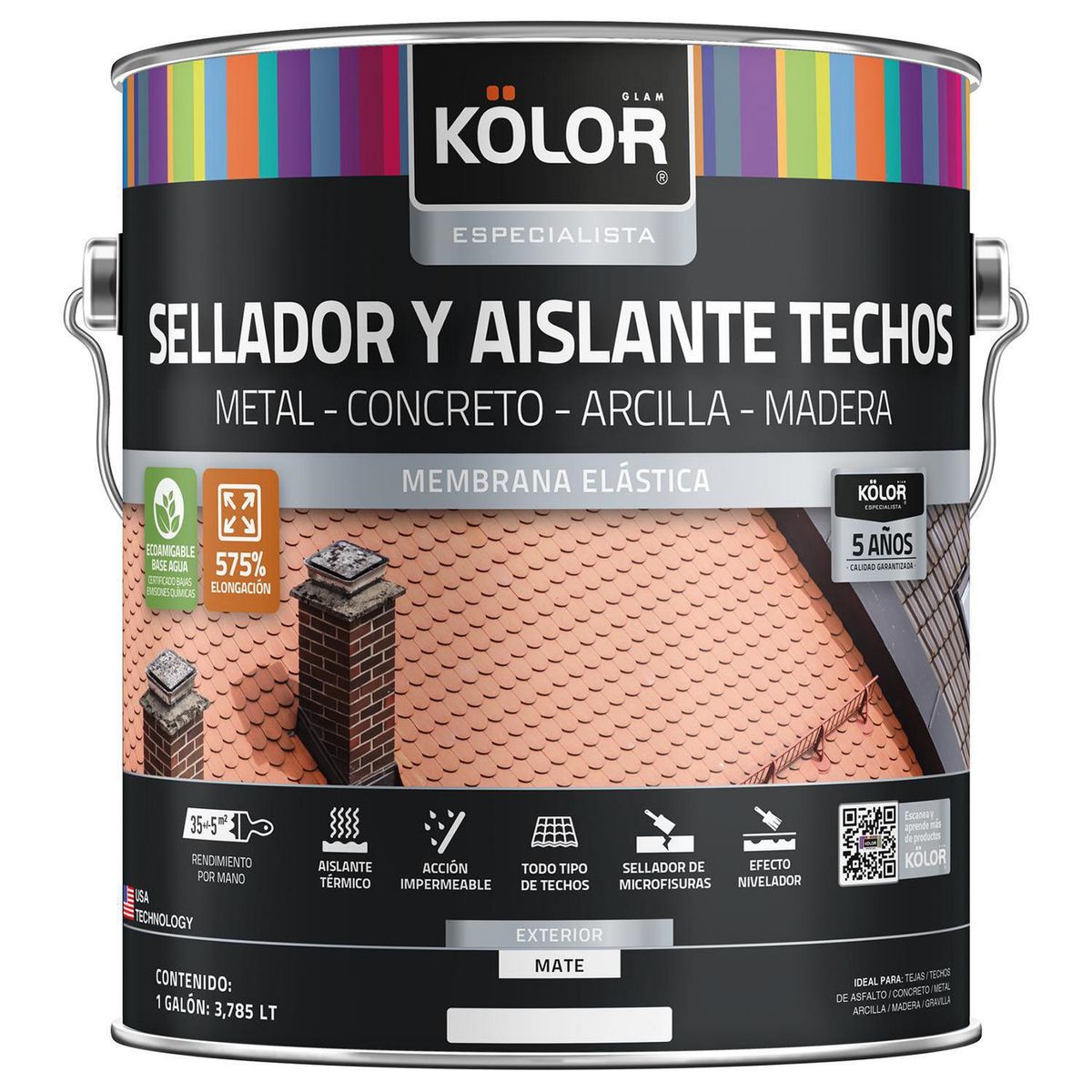 KOLOR - Sellador para Techo Lata 1 galón(es) Satinado Rojo