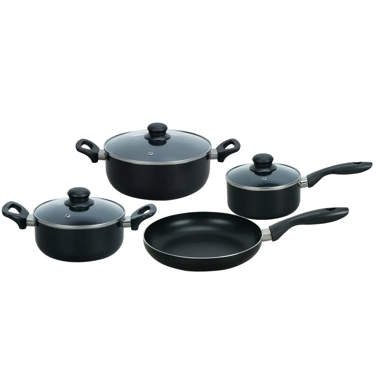 CASA BONITA - Batería de cocina 7 Piezas Acero inoxidable Antiadherente Negro