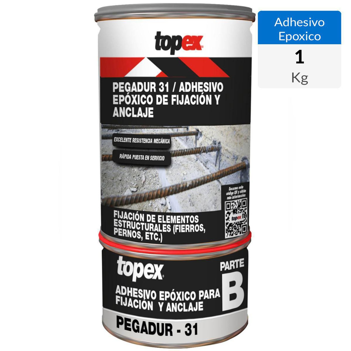 TOPEX - Juego (A+B) 1 kg Topex Pegadur 31 Adhesivo epóxico para anclajes y uniones