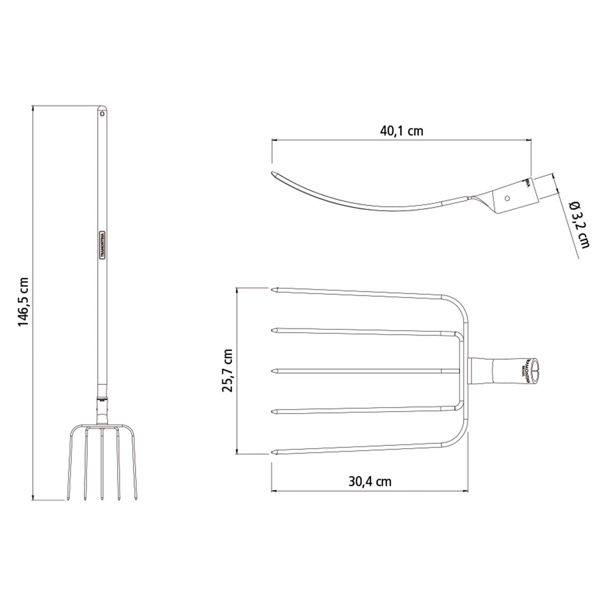 TRAMONTINA - Horqueta curva mango largo 5 dientes Negro
