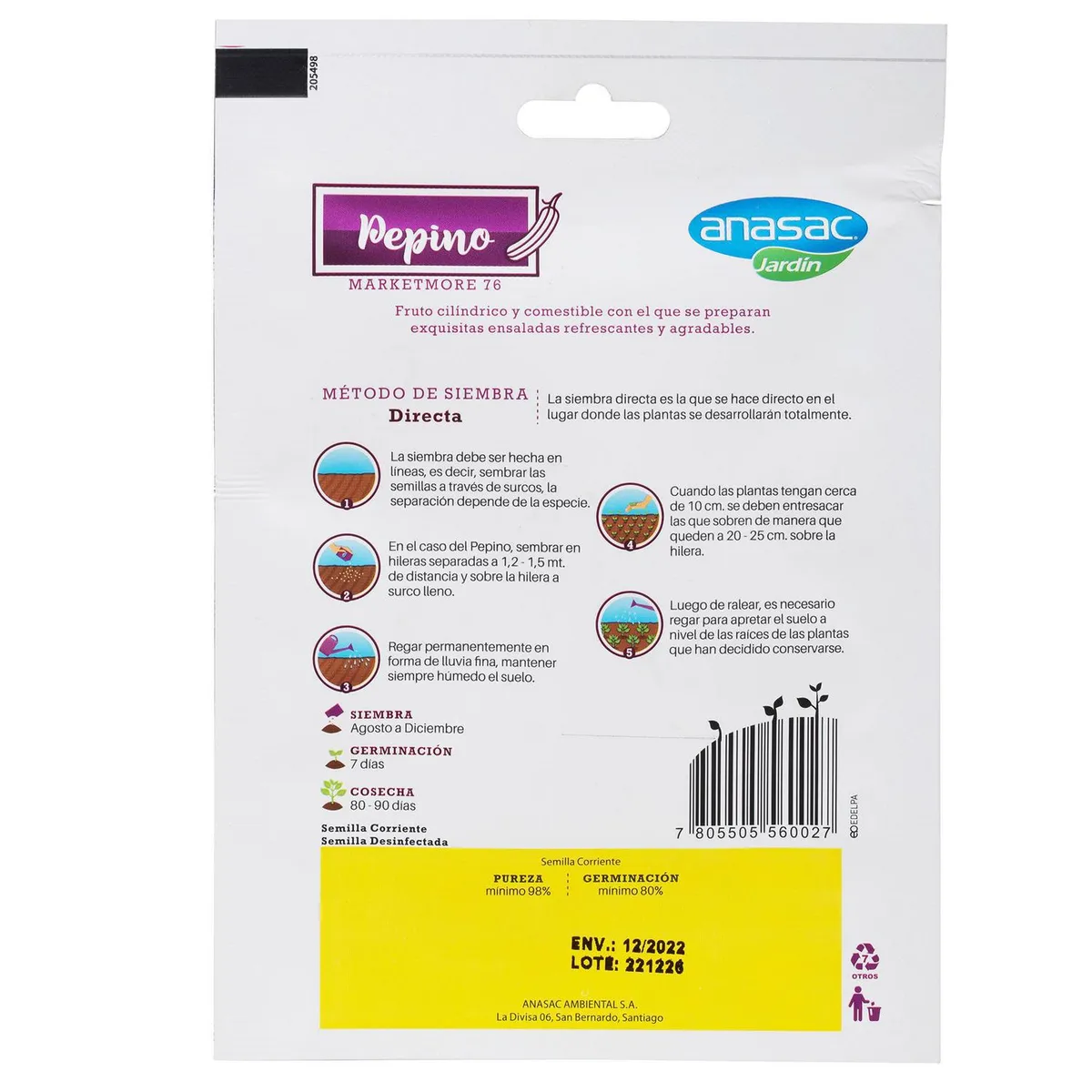 ANASAC - Semilla Pepino 5 gr Sachet