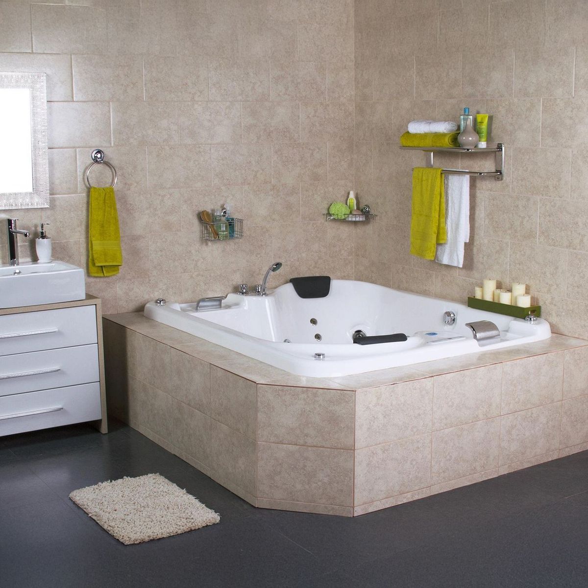 NORGLAS - Tina hidromasaje 460 l andros 8 jets derecha 181x152x50 cm