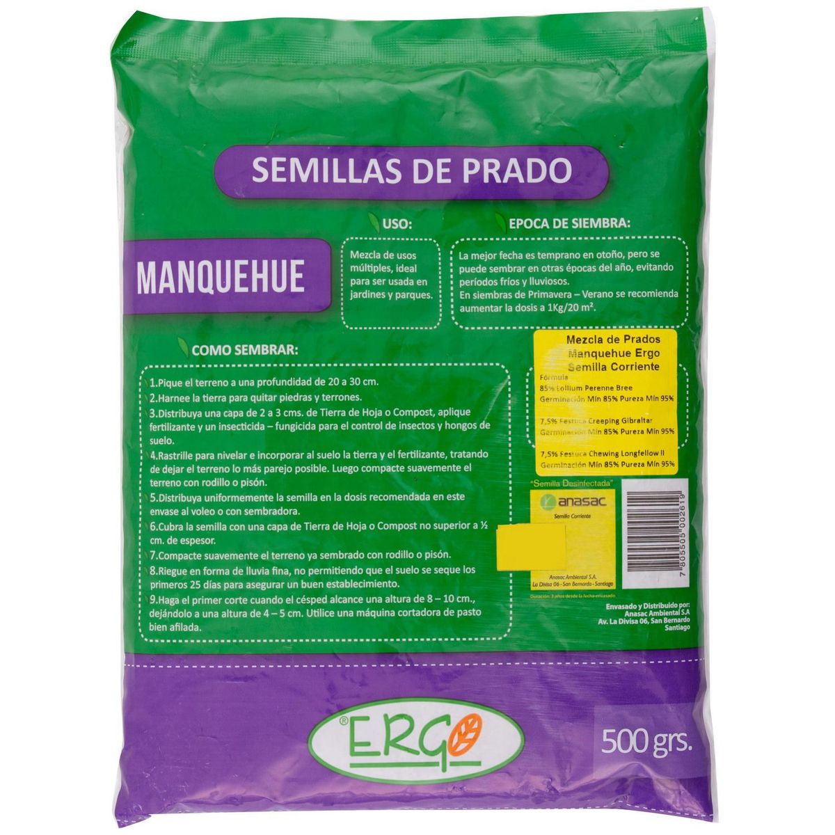 ERGO - Semilla de Pasto Manquehue 0.5 kg Bolsa