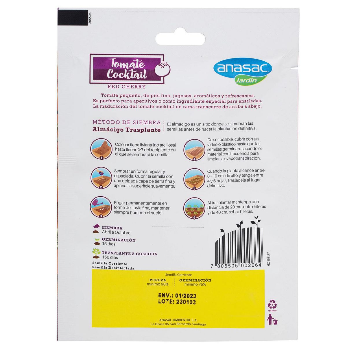 ANASAC - Semilla Tomate Cocktail 1 gr Sachet