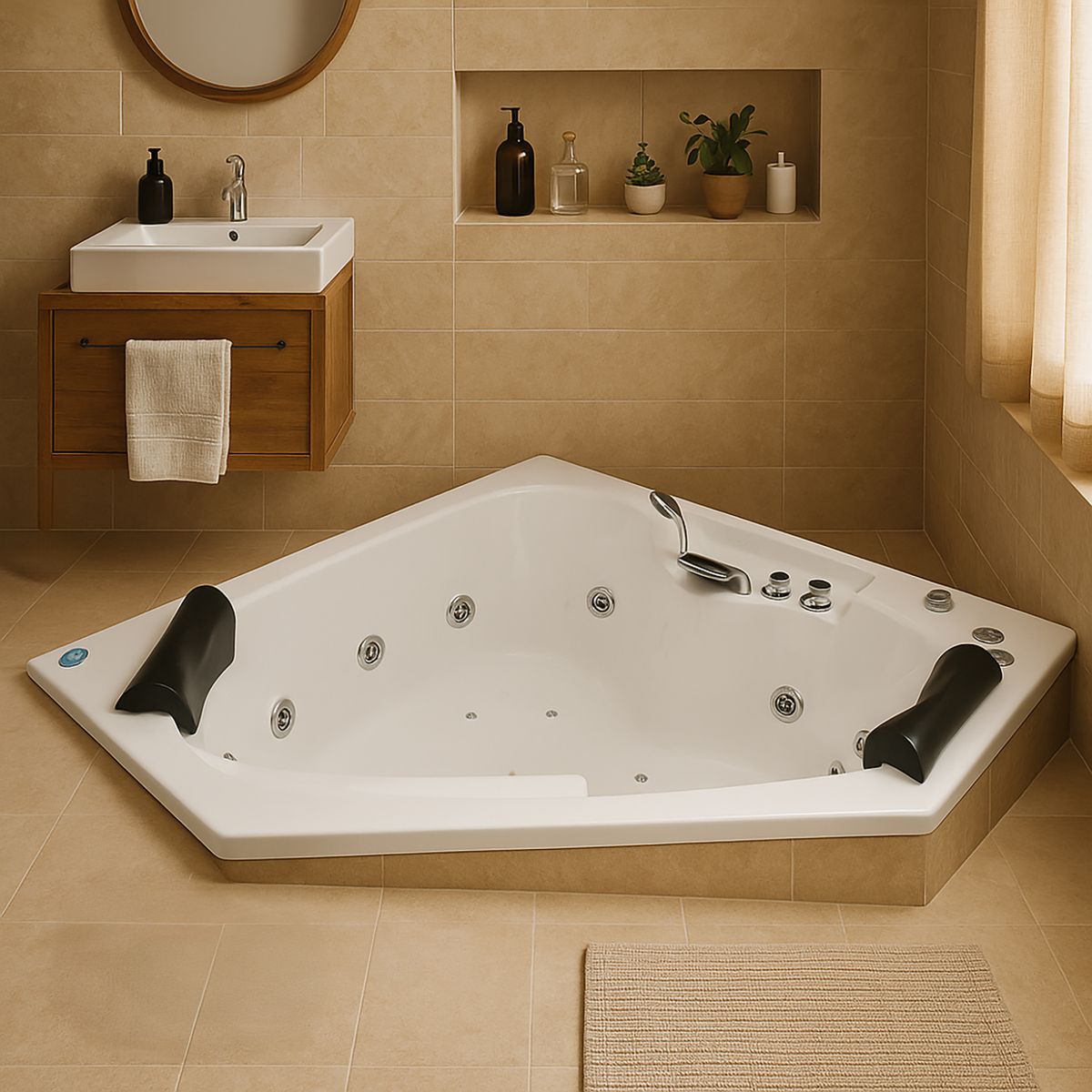 NORGLAS - Tina 150cm x 150cm  hidromasaje Creta full 7 jets derecha norglas