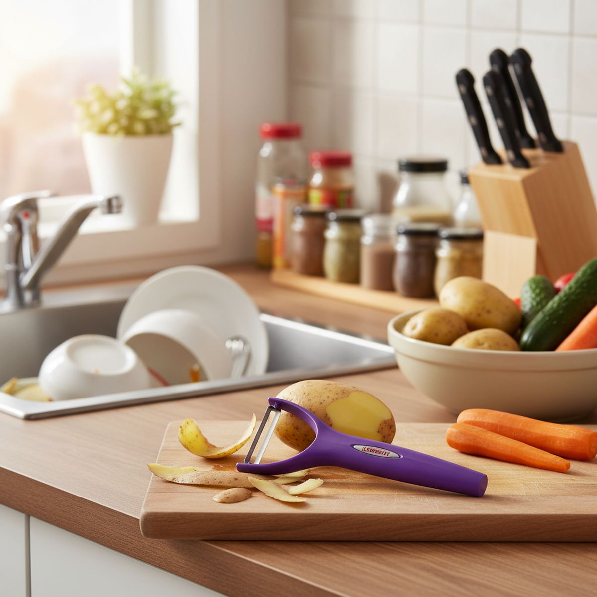 LEIFHEIT - Pelador De Vegetales Morado - Multiuso