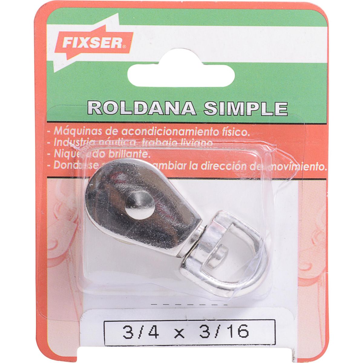FIXSER - Roldana Simple Cromada 3/ 4 Pulgadas Para Cuerda 1/ 8