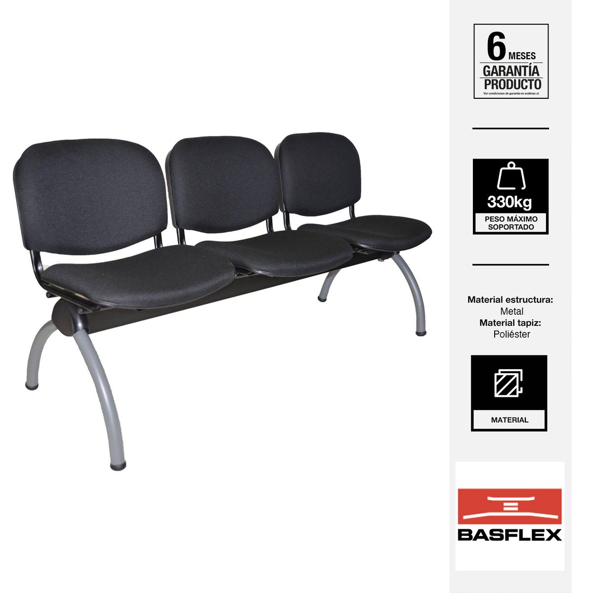 BASFLEX - Banqueta 3 Asientos Visita Iso78x64x150 cm