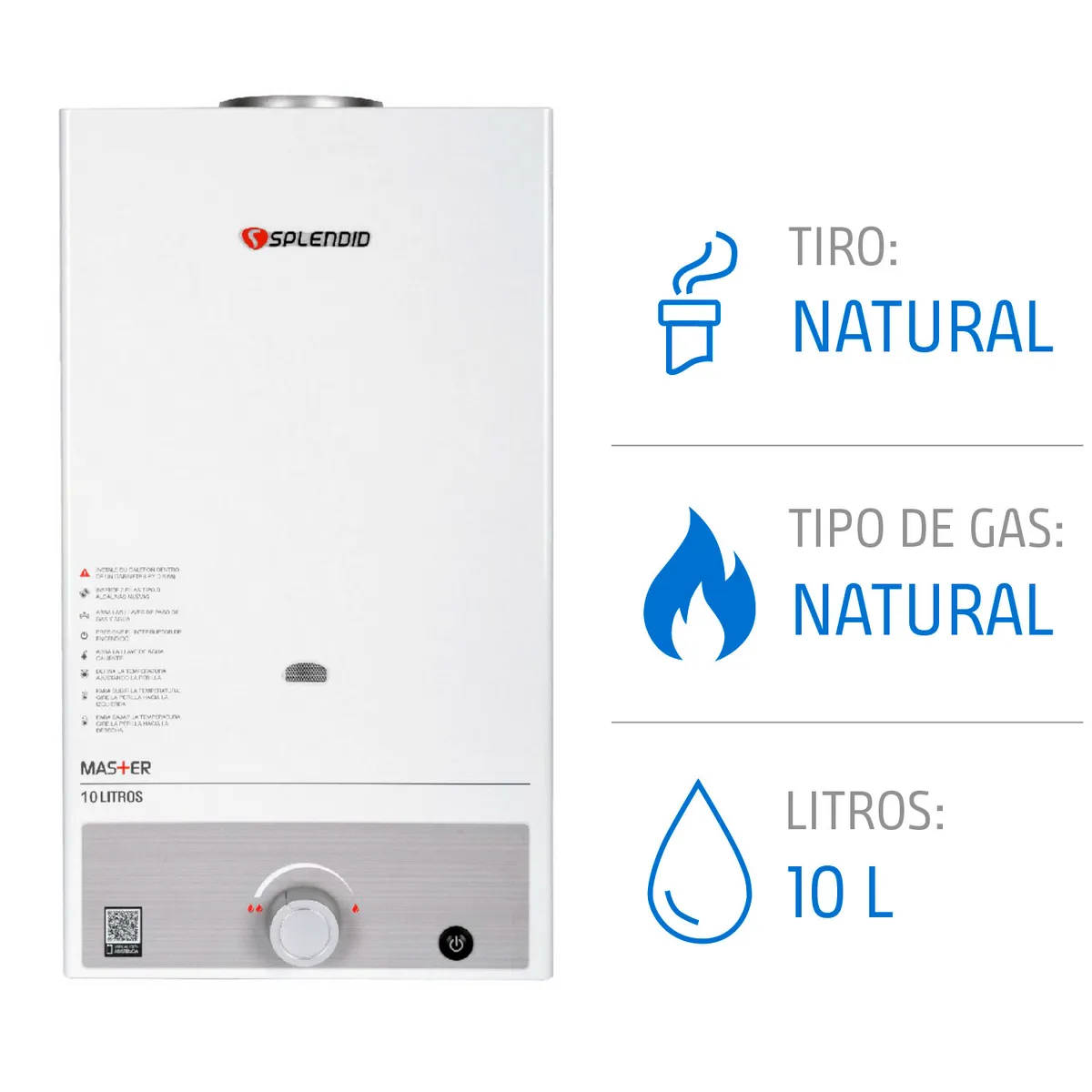 SPLENDID - Calefont Gas Natural 10 Litros Tiro Natural Ionizado