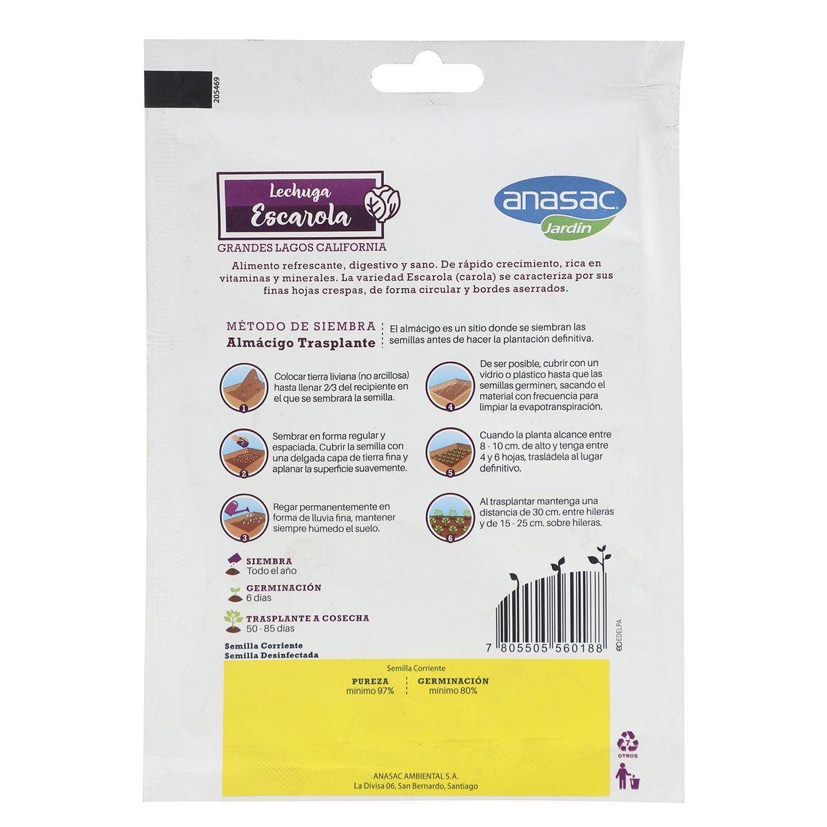 ANASAC - Semilla Lechuga Escarola 5 gr Sachet