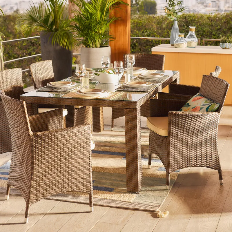 JUST HOME COLLECTION - Juego de Comedor de Terraza Lisbon 6 Personas Café