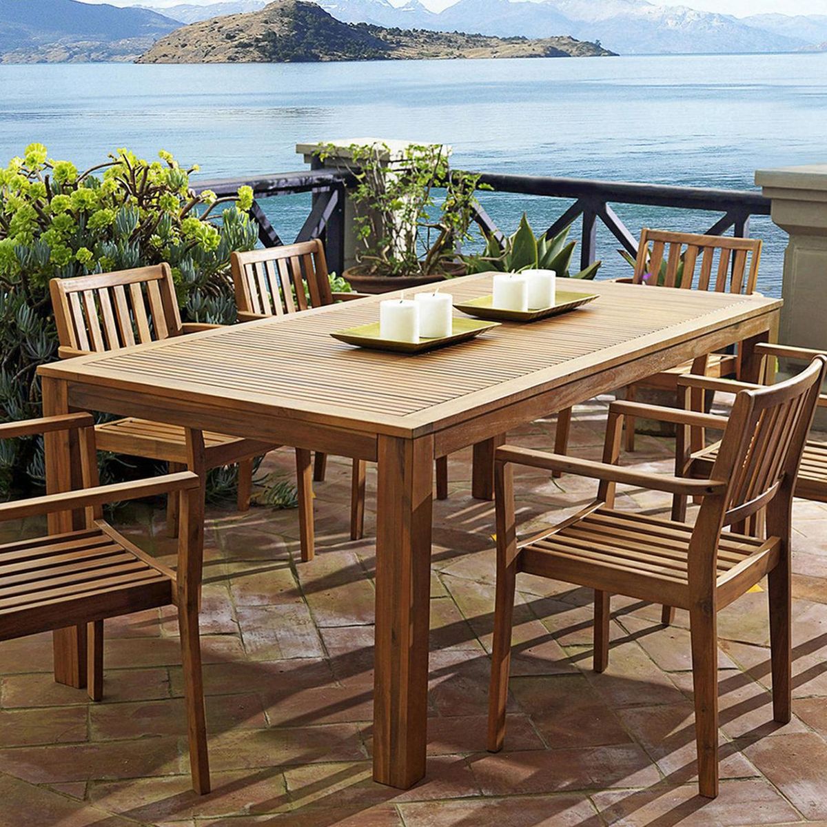 JUST HOME COLLECTION - Mesa de Terraza Rectangular Madera - acacia 100x75x200 cm Natural