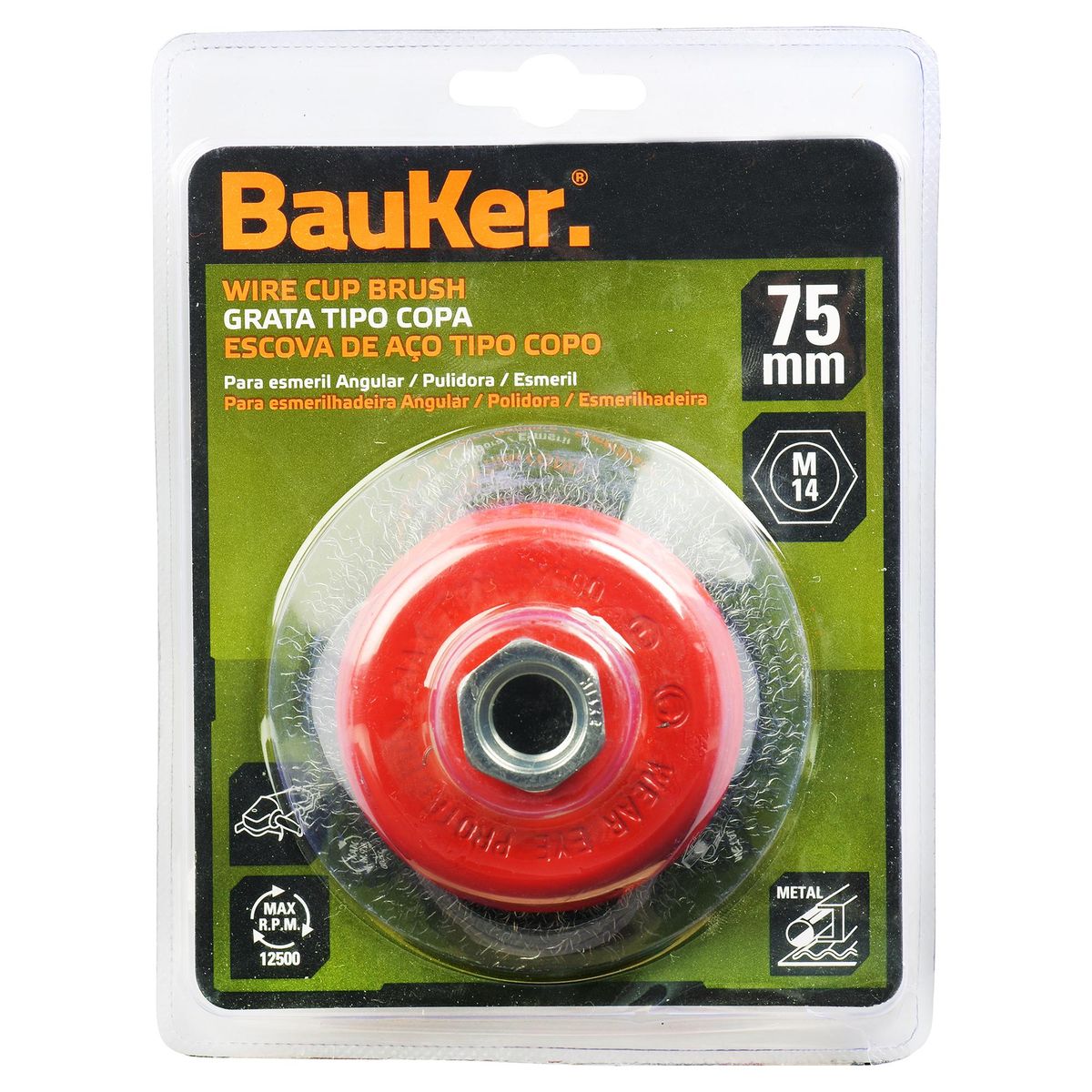 BAUKER - Grata copa para esmeril 3" acero