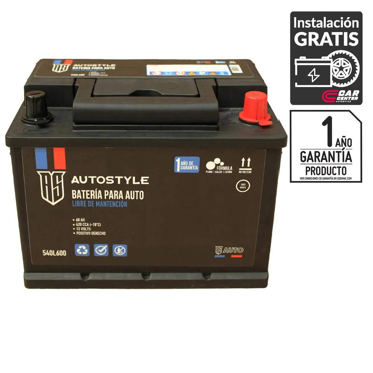 AUTOSTYLE - Batería de Auto 60 Ah Positivo Derecho 420 CCA