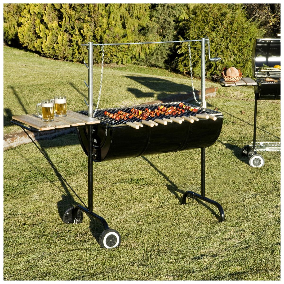 MR BEEF - Parrilla a Carbón con Roldana y Ruedas Metal