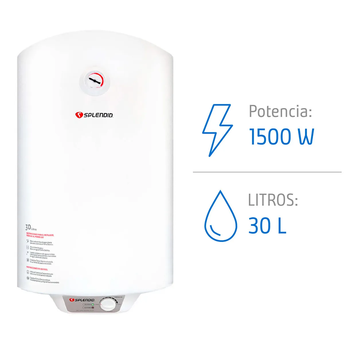 SPLENDID - Termo Eléctrico 30 Litros 1500 W de Muro