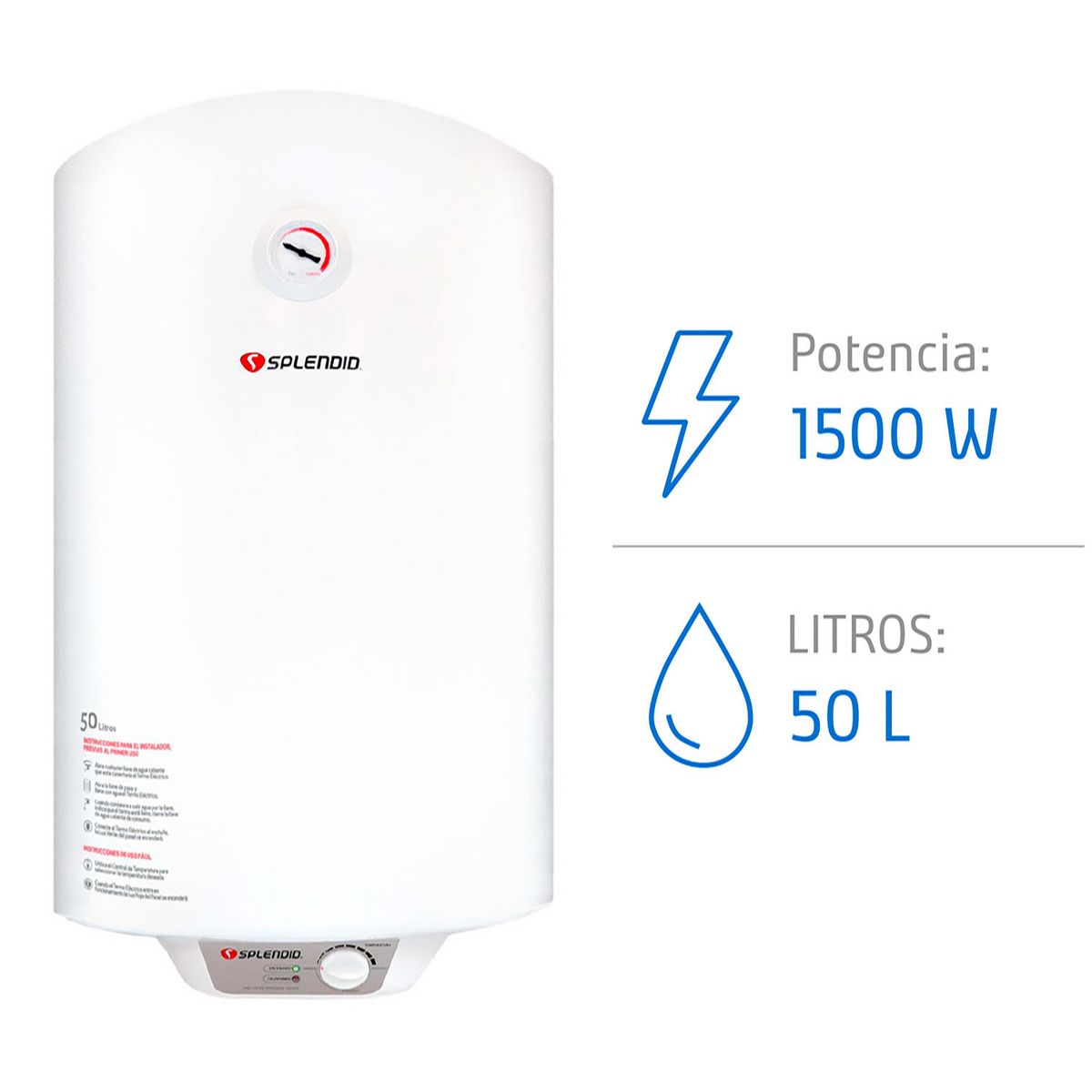 Termo Eléctrico 50 Litros 1500 W de Muro, marca SPLENDID - Foto Principal