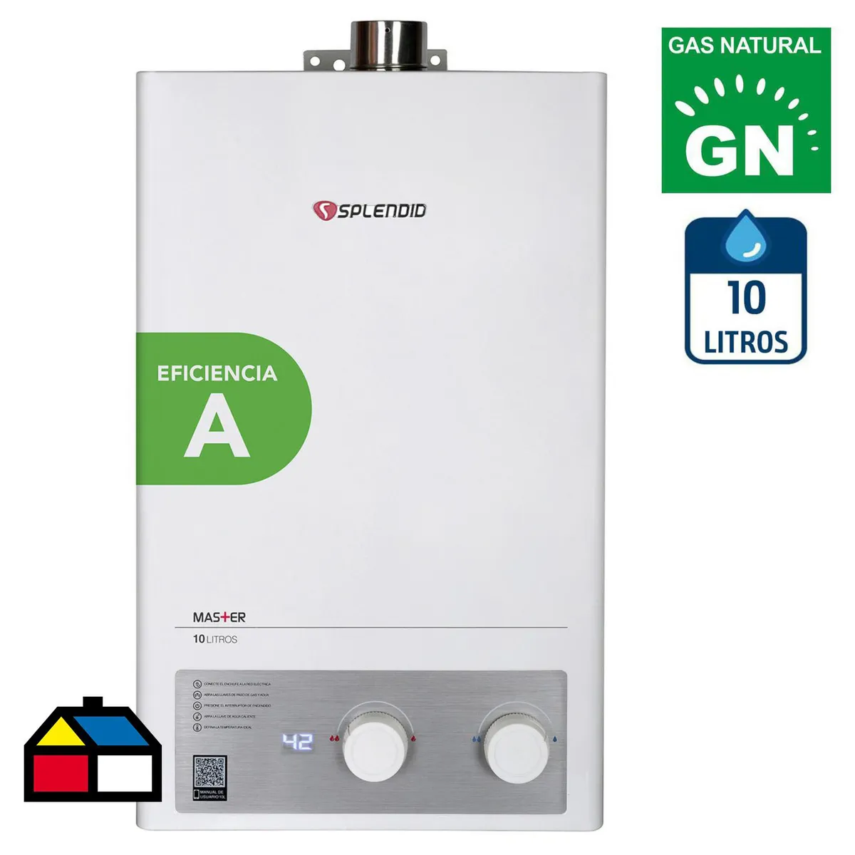 SPLENDID - Calefont Gas Natural 10 Litros Tiro Forzado Ionizado