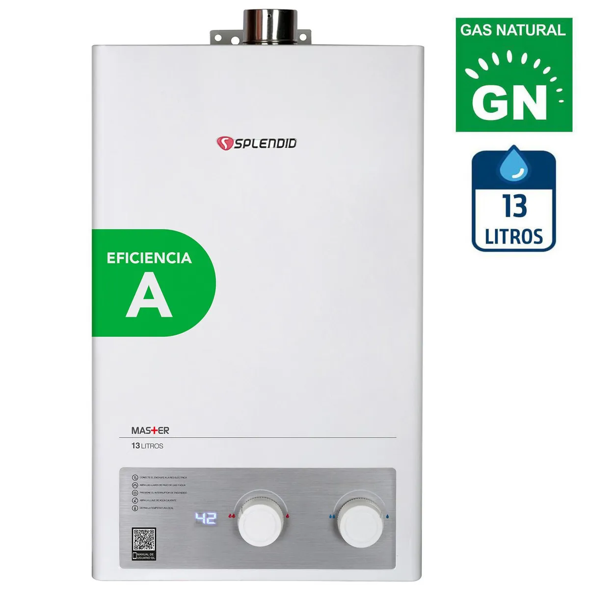 SPLENDID - Calefont Gas Natural 13 Litros Tiro Forzado Ionizado
