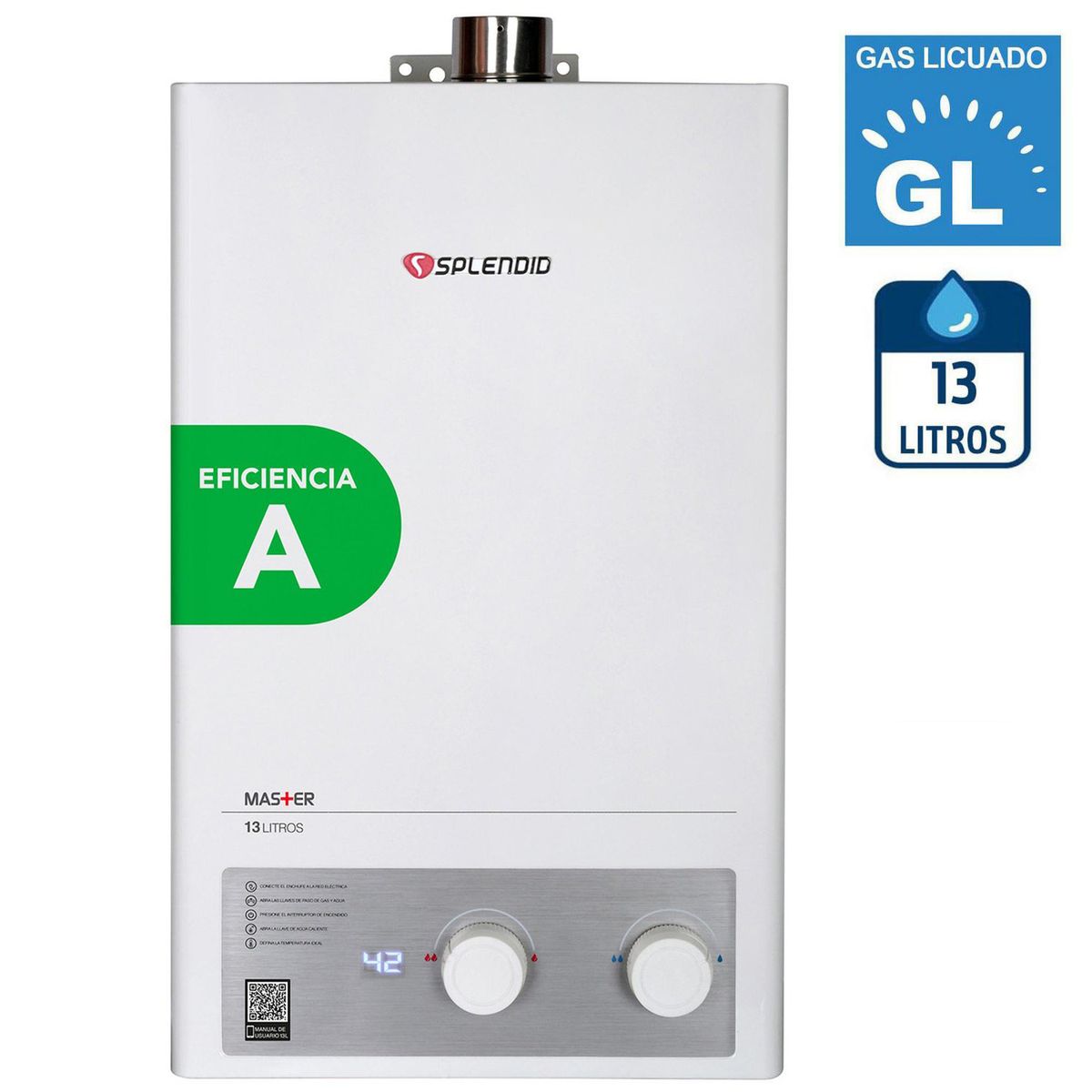 SPLENDID - Calefont Gas Licuado 13 Litros Tiro Forzado Ionizado