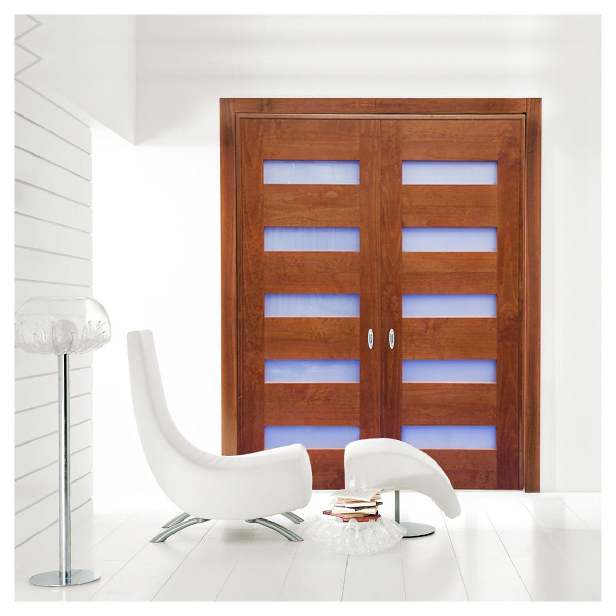HOLZTEK - Puerta Pino 5 vidrios color Cerezo incluye vidrios