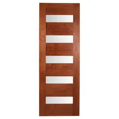 MULTIMARCA - Puerta Pino 5 vidrios color Cerezo incluye vidrios