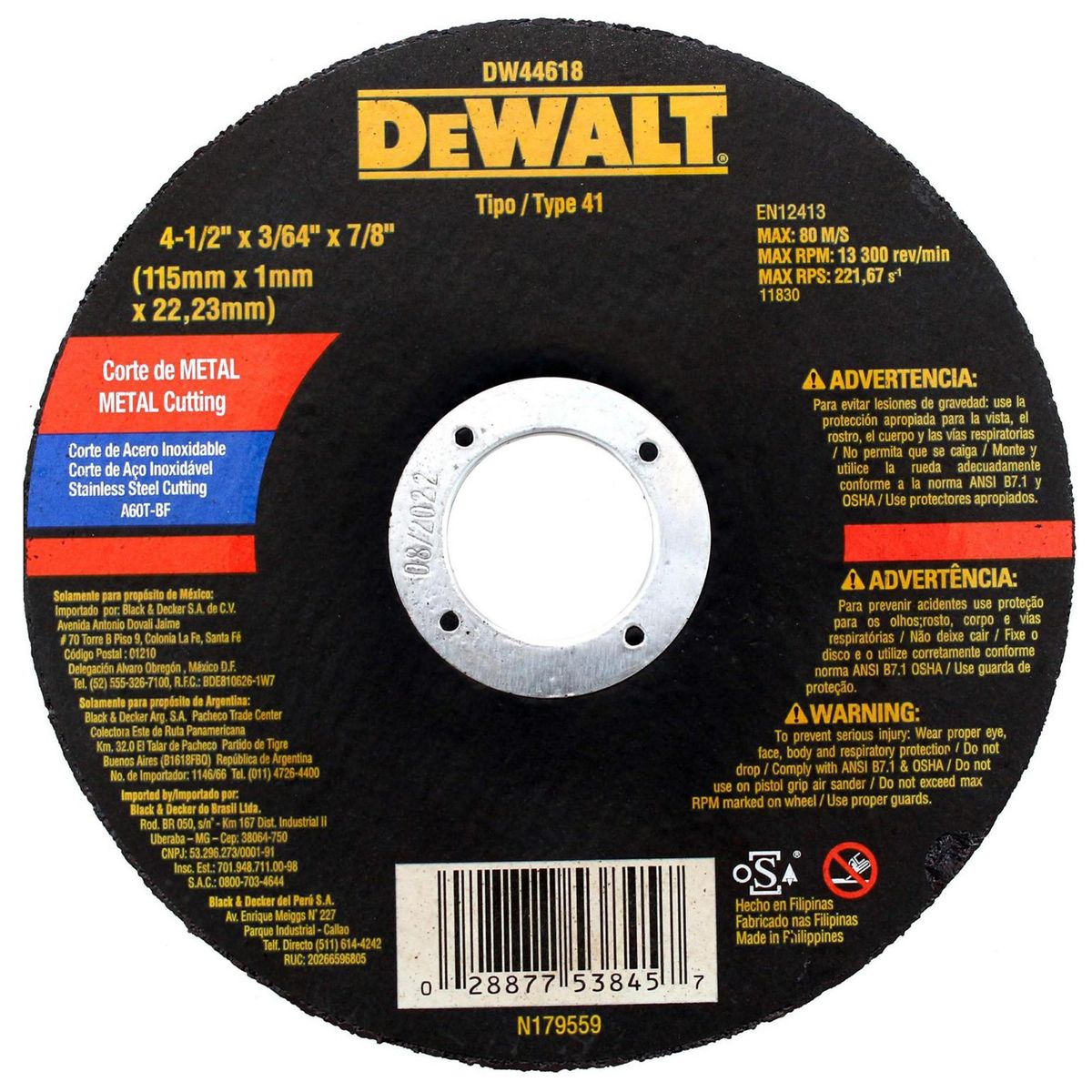 DEWALT - Disco De Corte Metal Delgado 4" Óxido De Aluminio