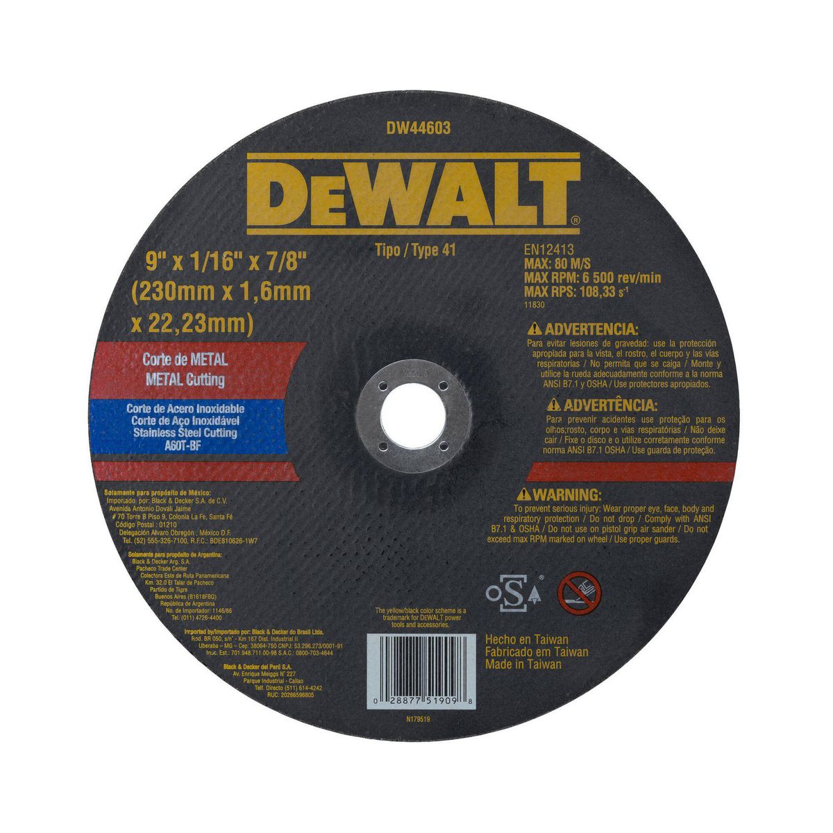 DEWALT - Disco corte metal 9"
