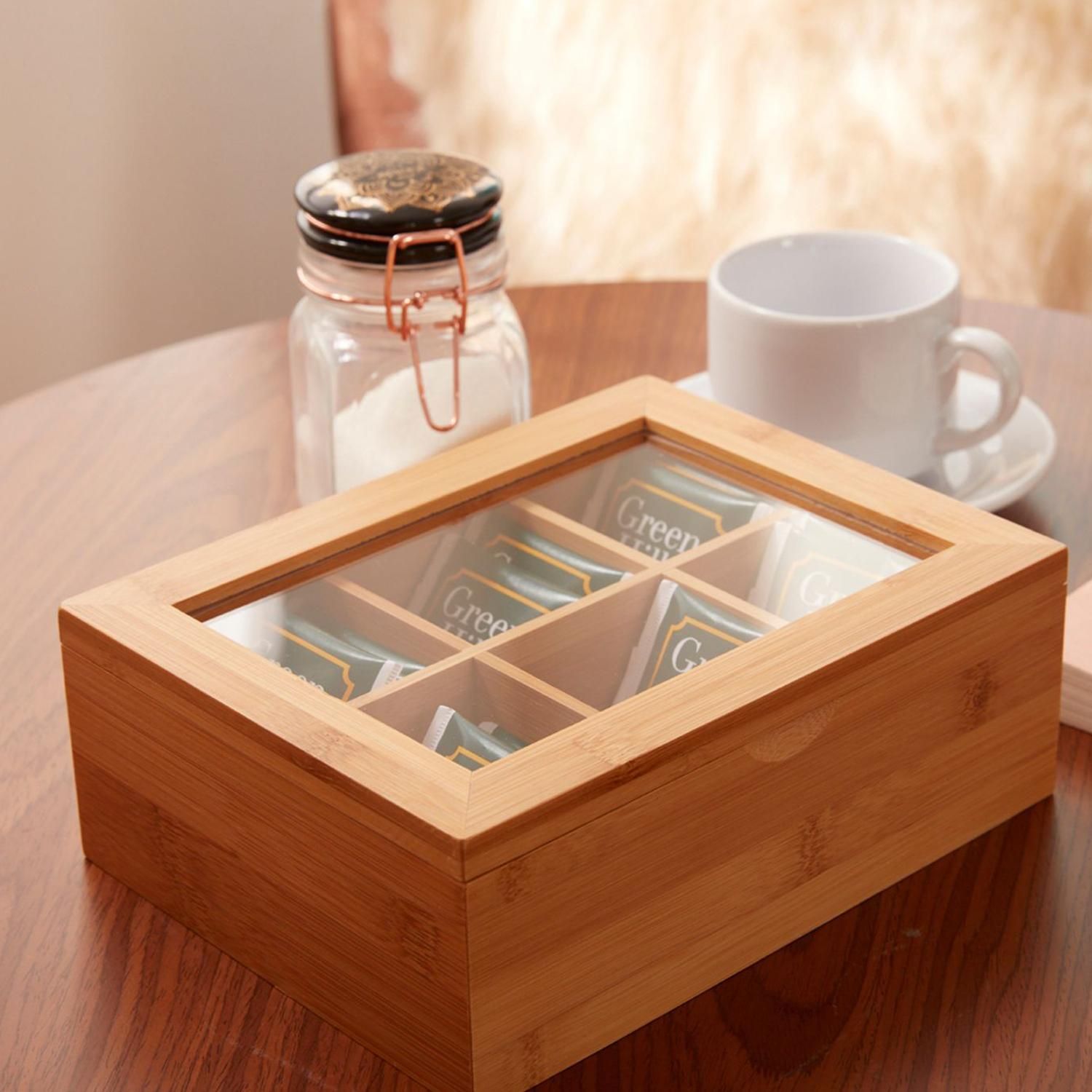JUST HOME COLLECTION Caja para Té Bambú Rectangular 16x21 cm Café