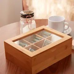 JUST HOME COLLECTION - Caja para Té Bambú Rectangular 16x21 cm Café