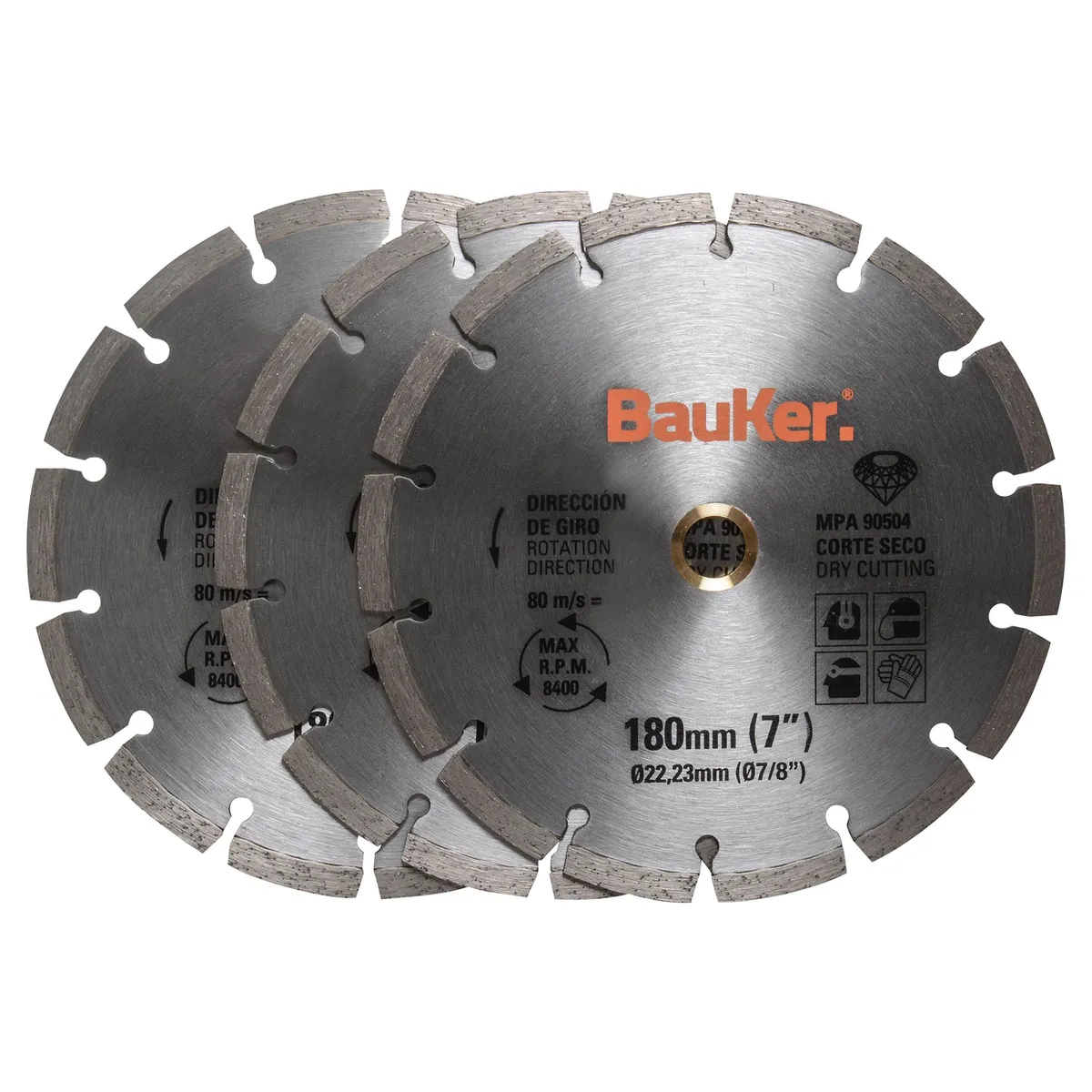 BAUKER - Pack de discos de diamante 7" acero 3 unidades