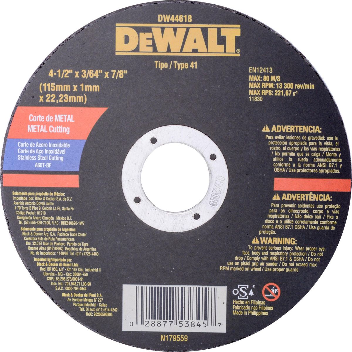 DEWALT - Set de discos de corte 4,5" óxido de aluminio 5 unidades