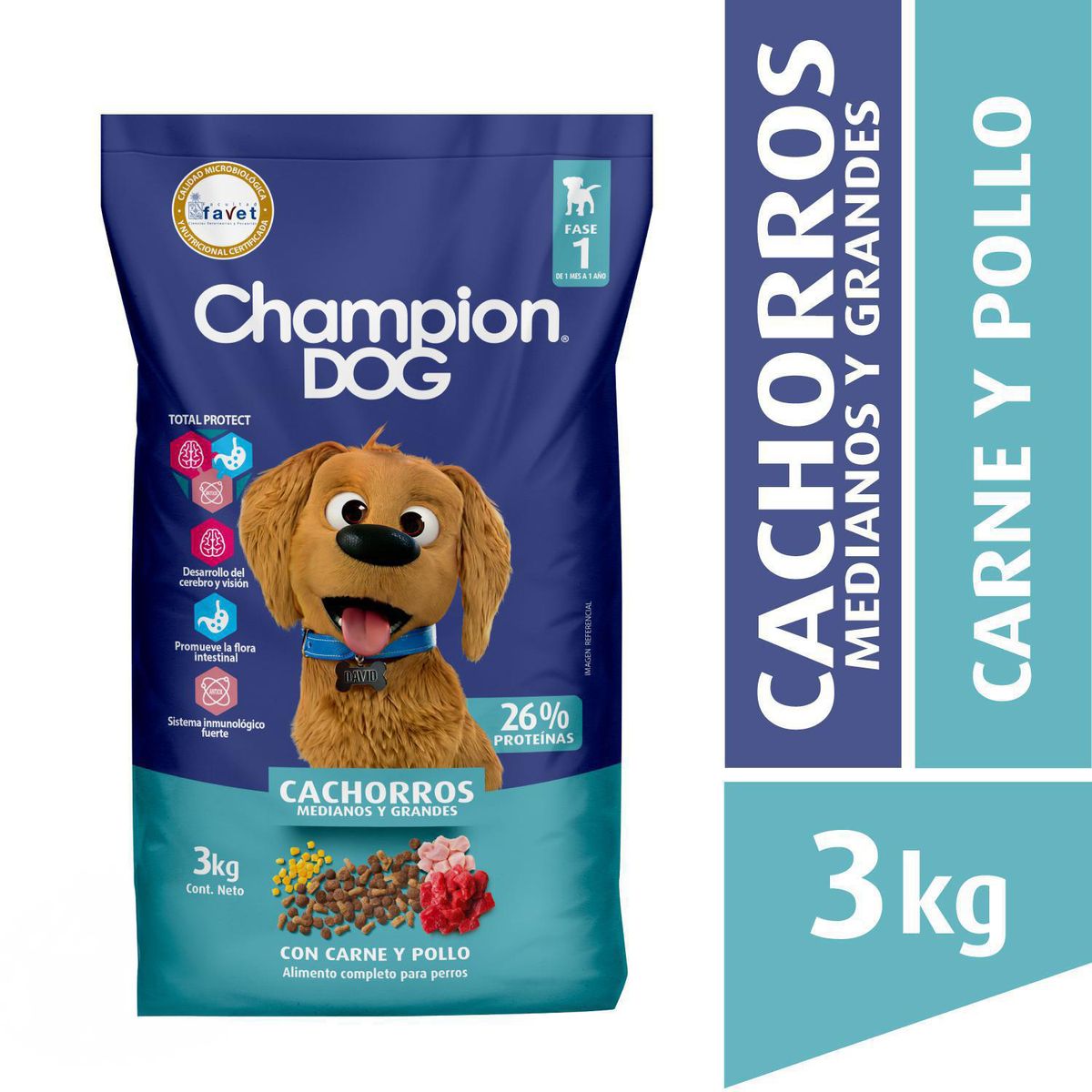 CHAMPION DOG - Alimento para Perro Cachorro Carne, pollo y leche 3 kg
